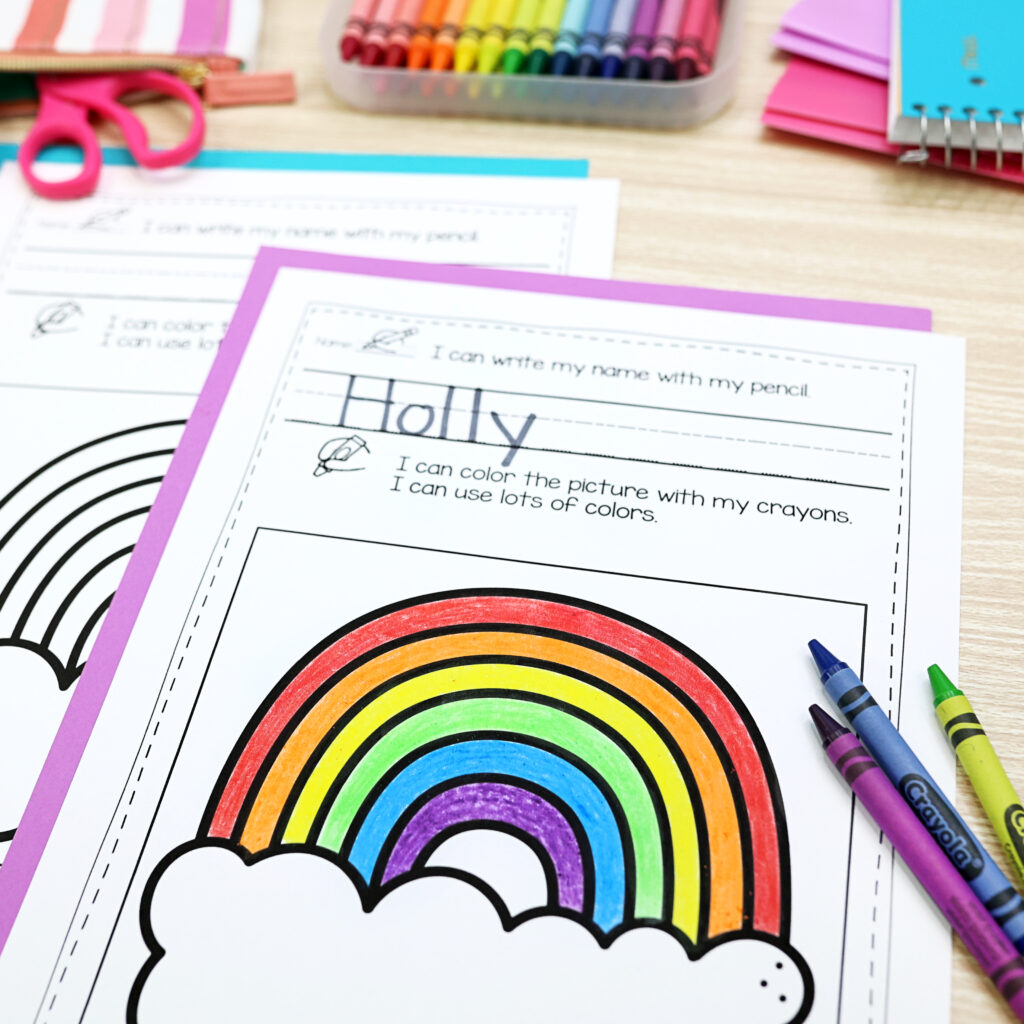 rainbow worksheet with crayons