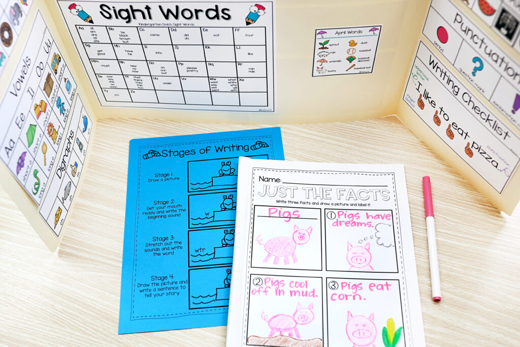 fun kindergarten writing activity- a monthly writing journal for kids and a writing office folder