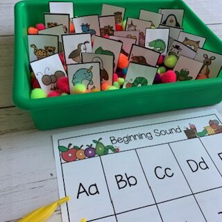 sensory bin for beginning sounds and letters