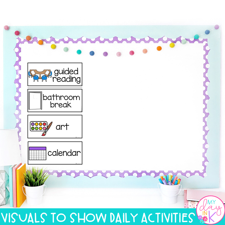 classroom schedule ideas- cards on whiteboard