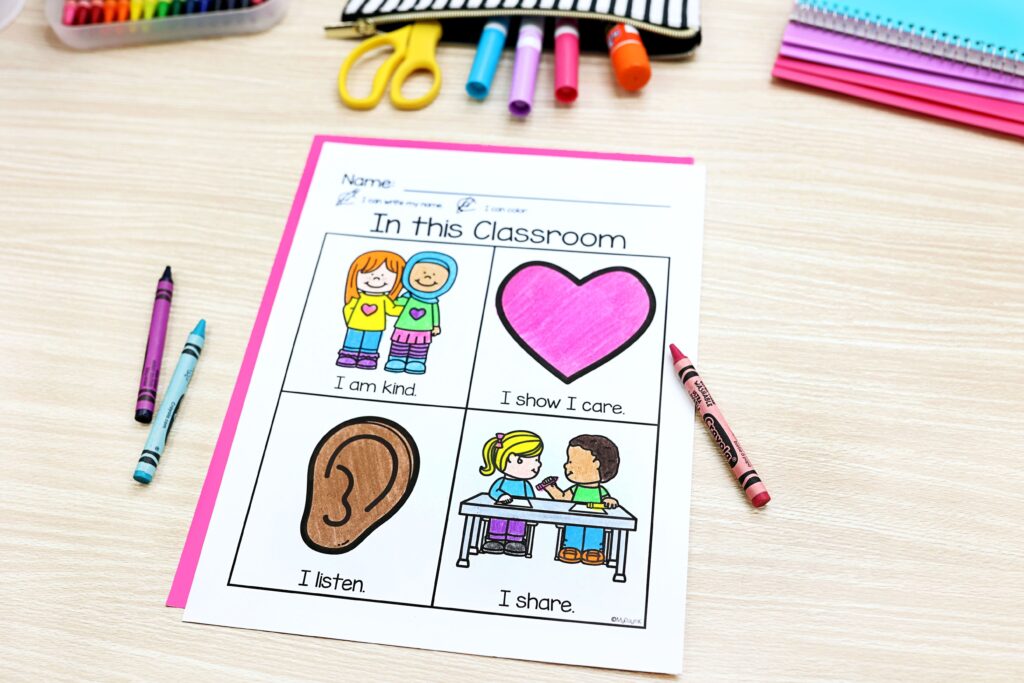 in the classroom worksheet with a crayon