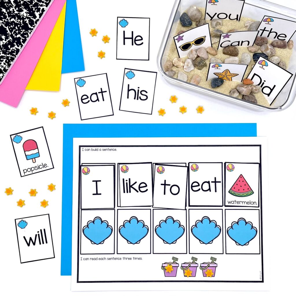 summer sentence scramble sensory bin