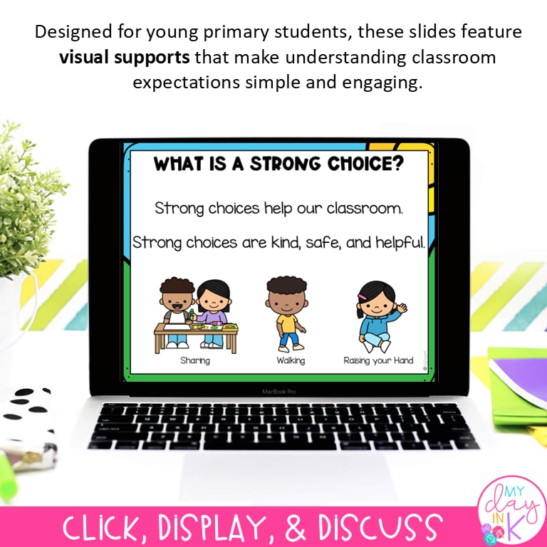 kindergarten behavior expectations: weak vs. strong choices digital slides