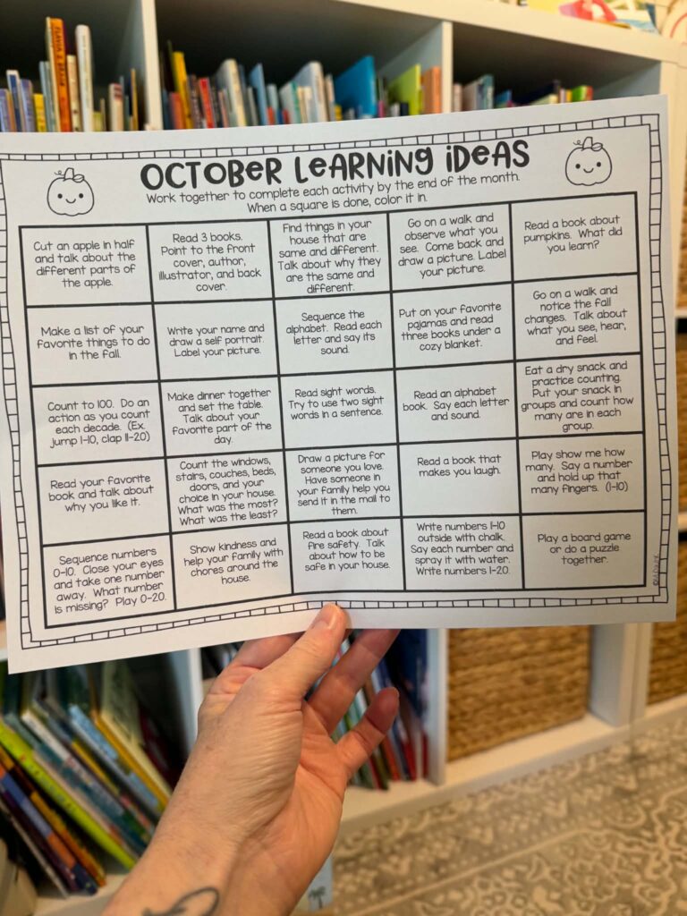 monthly homework october calendar